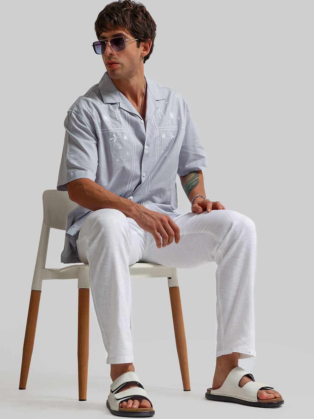 Maniac Embroidered Linen Oversized Casual Shirt - Image 5