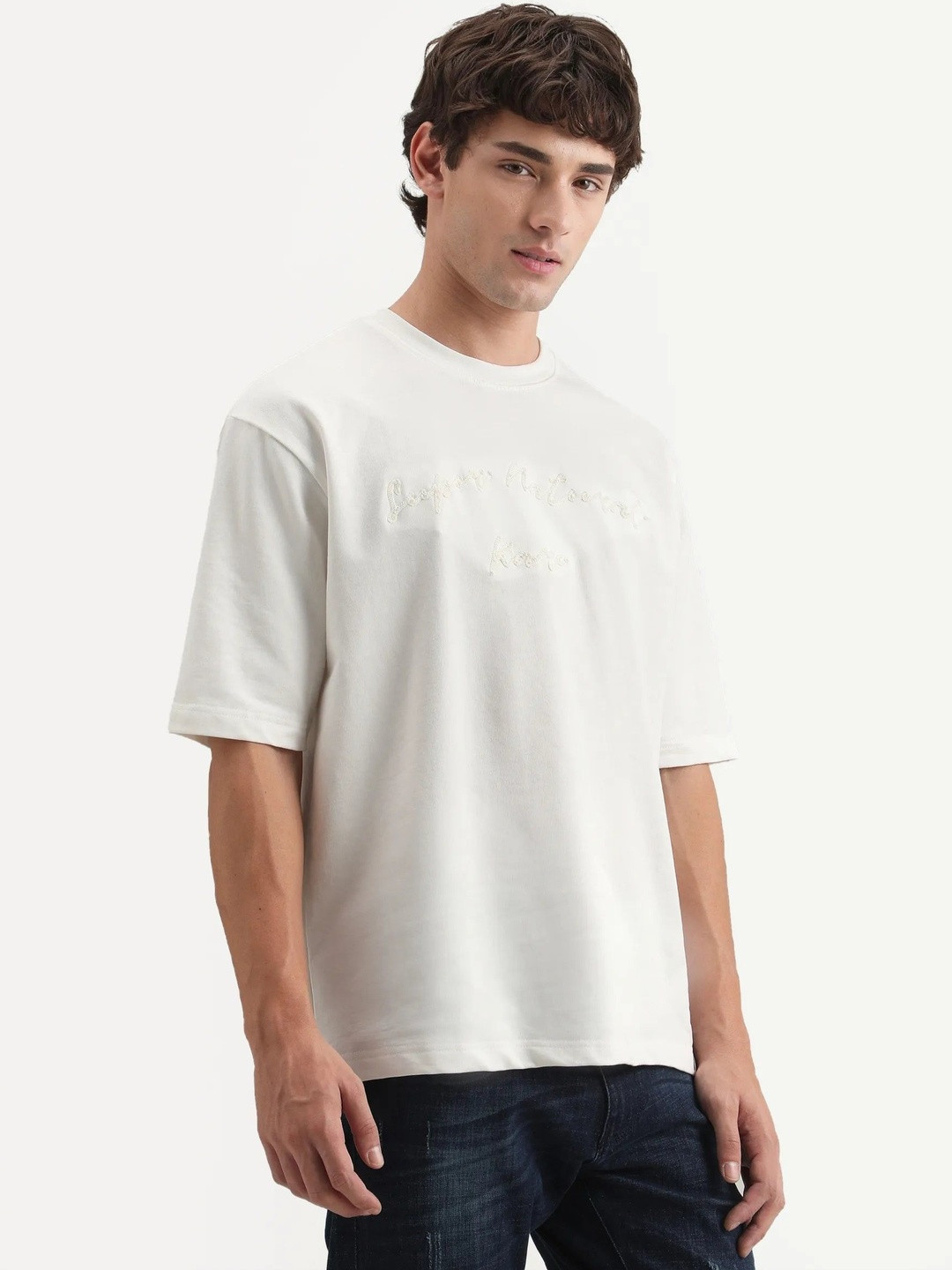 RARE RABBIT Typography Printed Round-Neck Cotton T-shirt