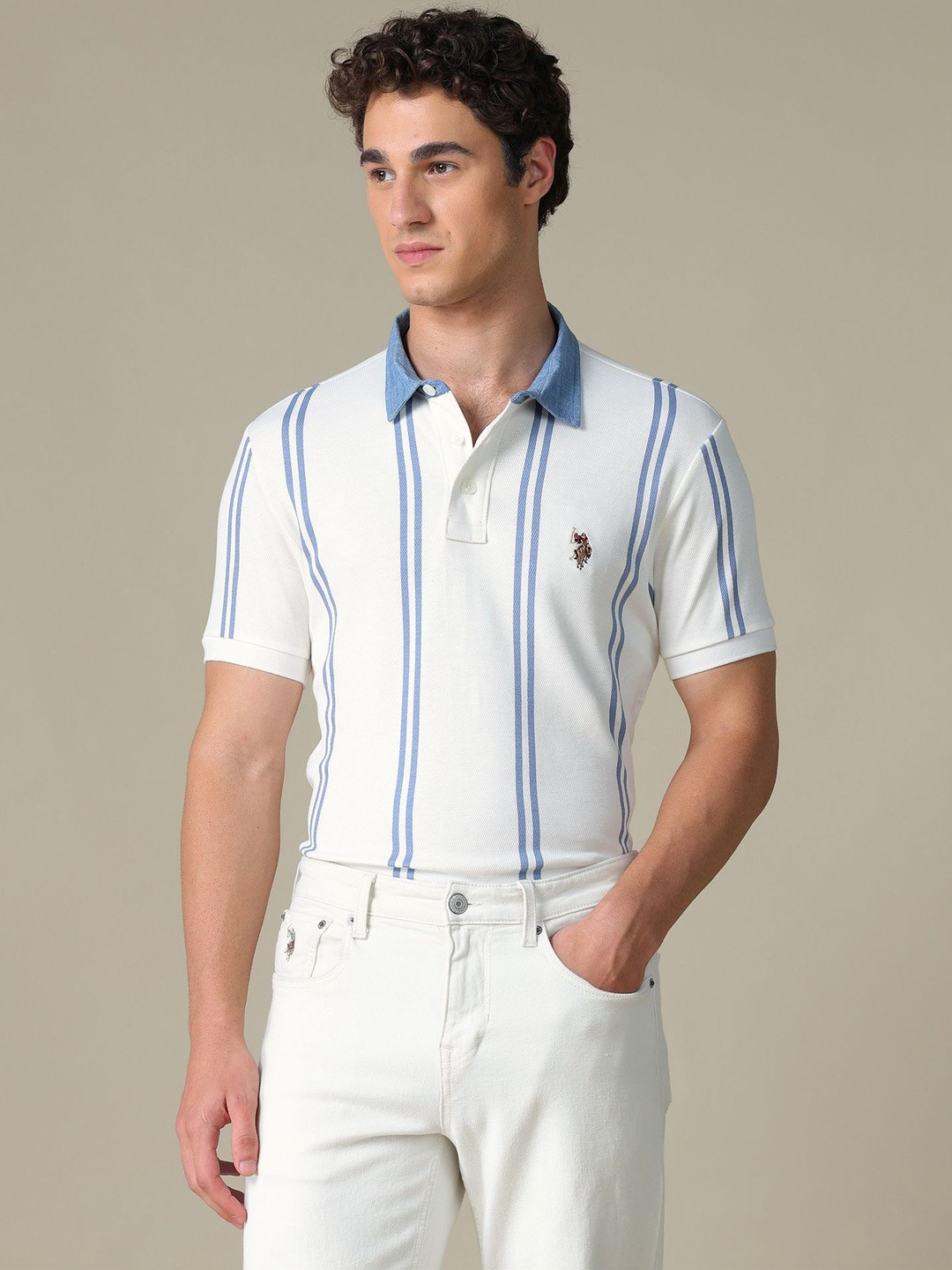U.S. Polo Assn. Denim Co. Men Striped Polo Collar Slim Fit T-shirt