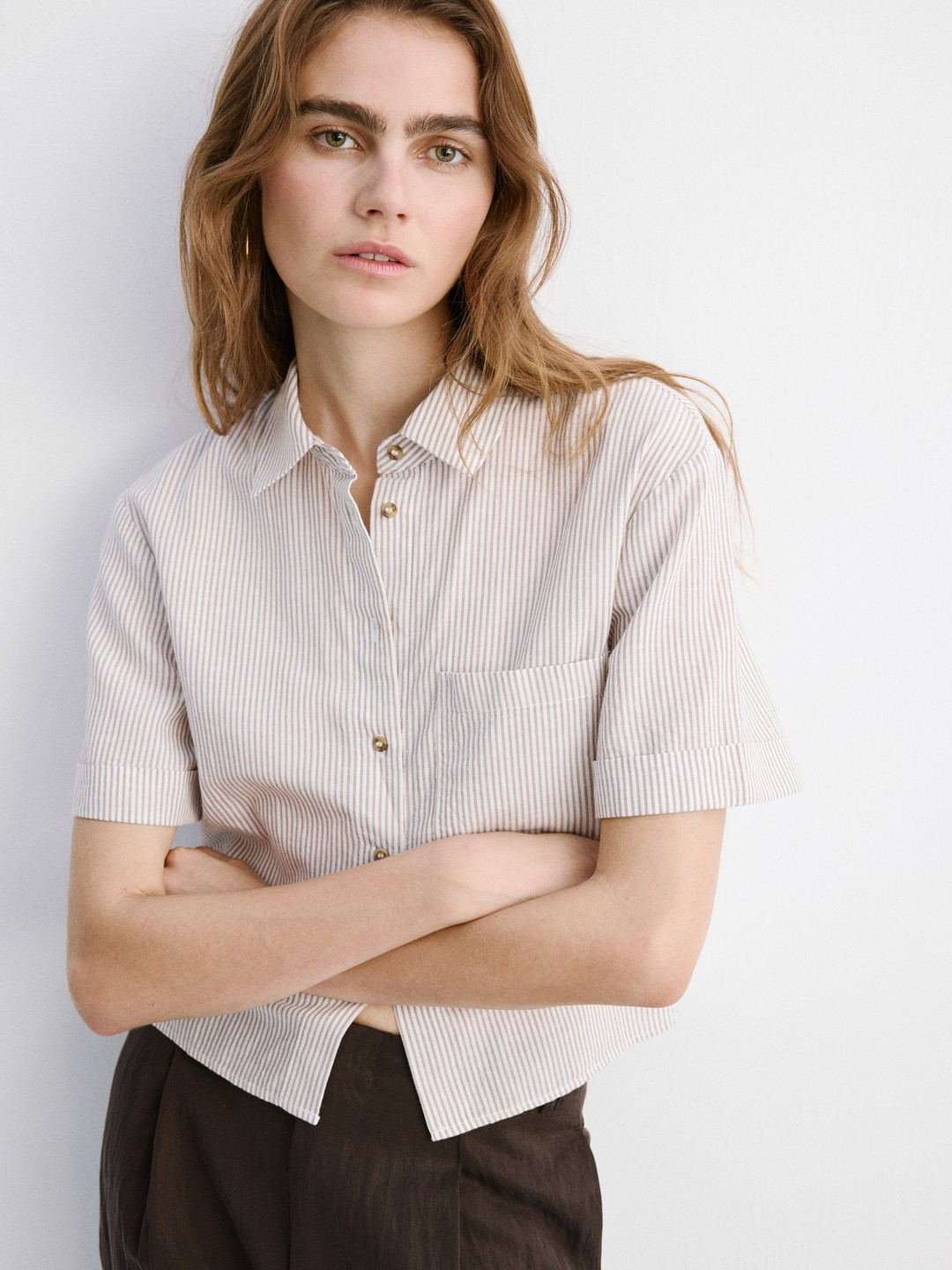 MANGO Cotton-Linen Striped Casual Shirt