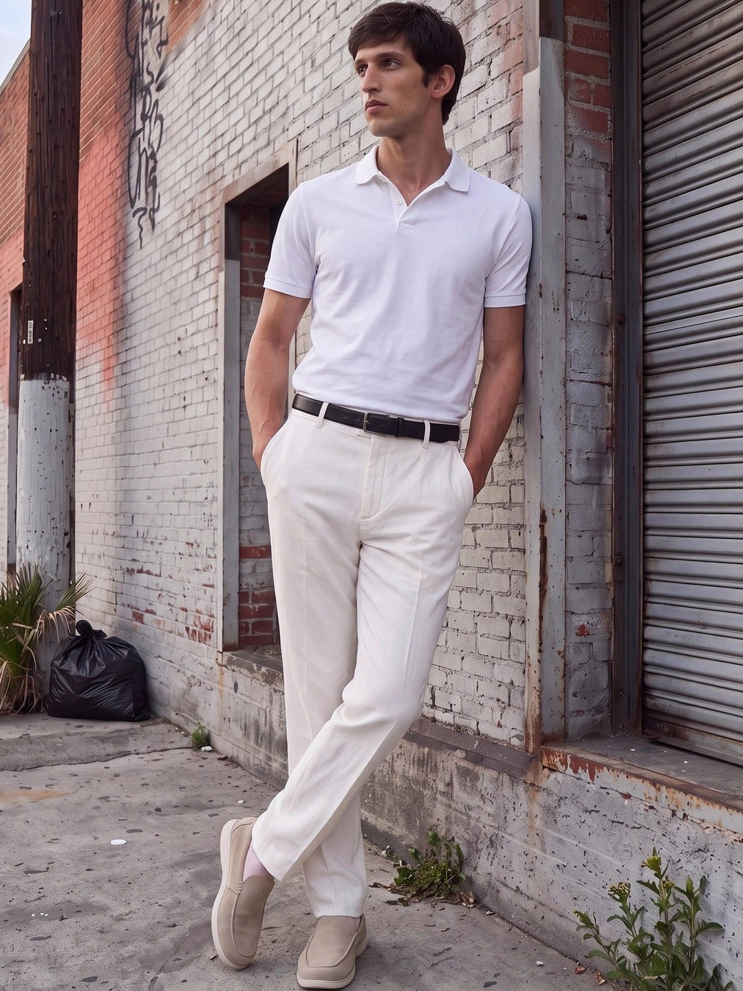 RARE RABBIT Men Off White Relaxed Fit Trouser