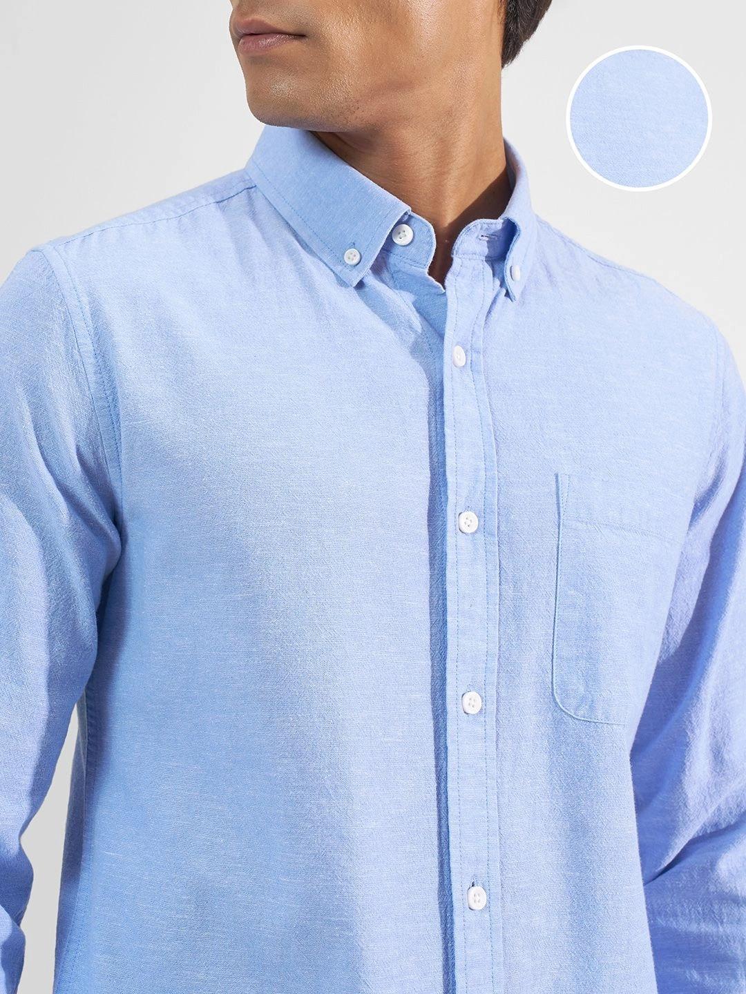 HIGHLANDER Men Premium Linen Chambray Button Down Shirt - Image 5