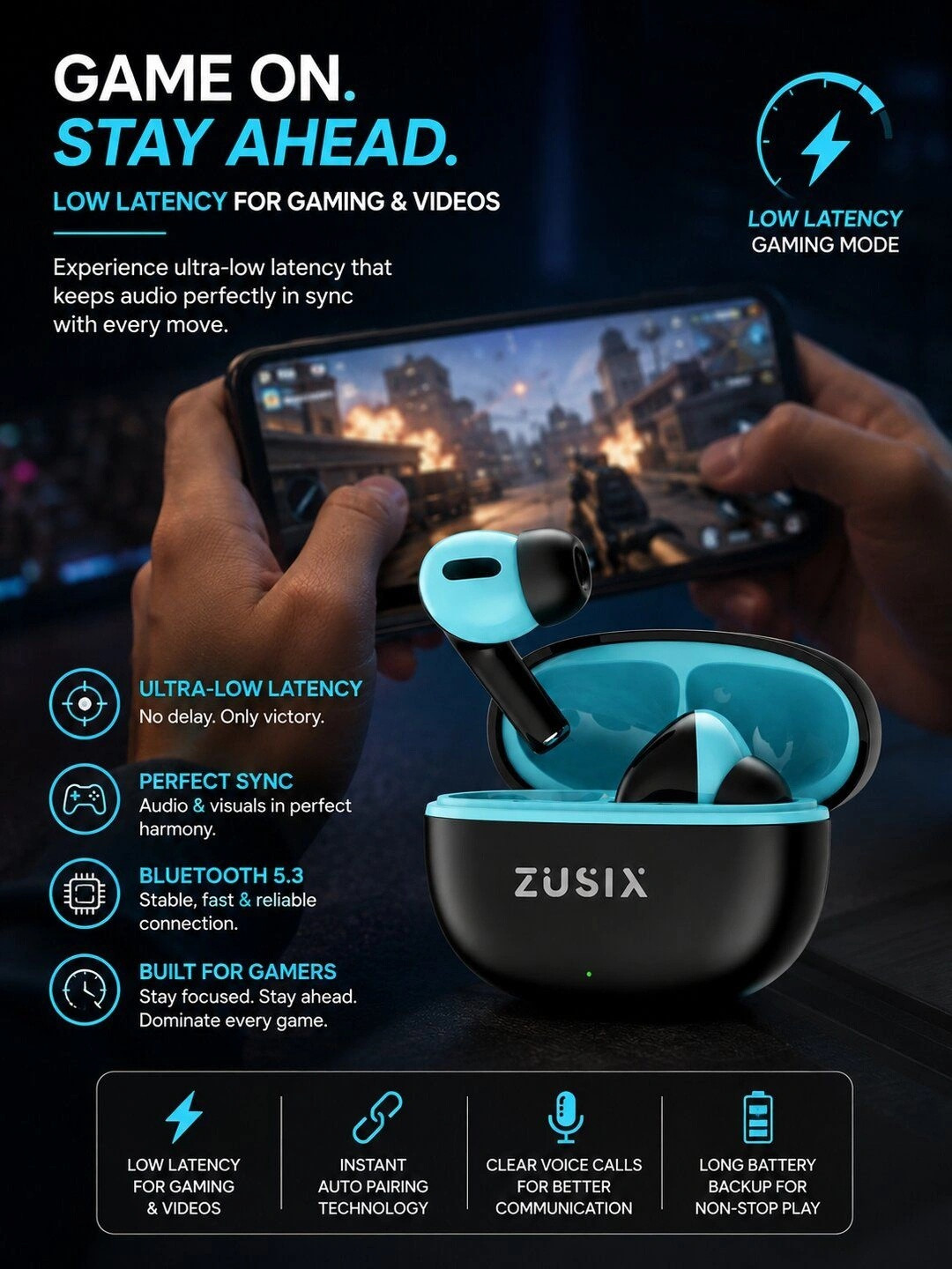 zusix PEBBLE TWS Earbuds 55H Playback 13mm Drivers - Image 3