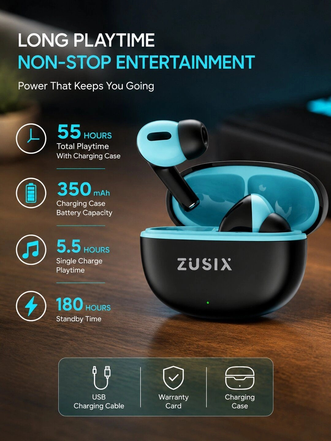 zusix PEBBLE TWS Earbuds 55H Playback 13mm Drivers - Image 2