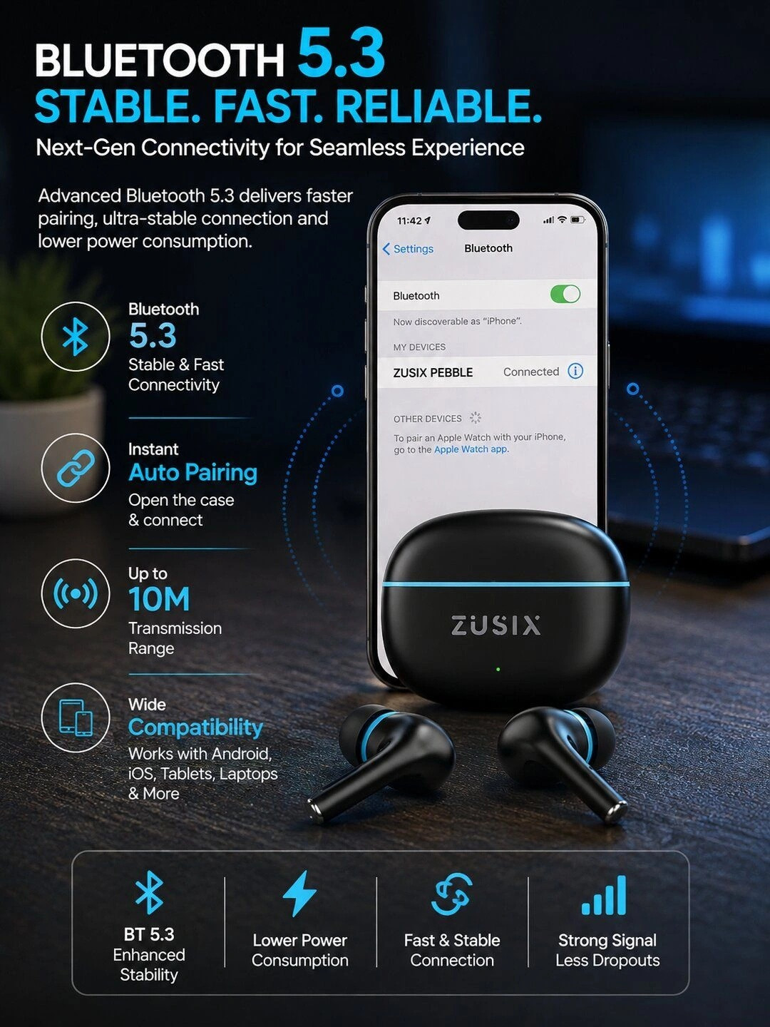 zusix PEBBLE TWS Earbuds 55H Playback 13mm Drivers - Image 6