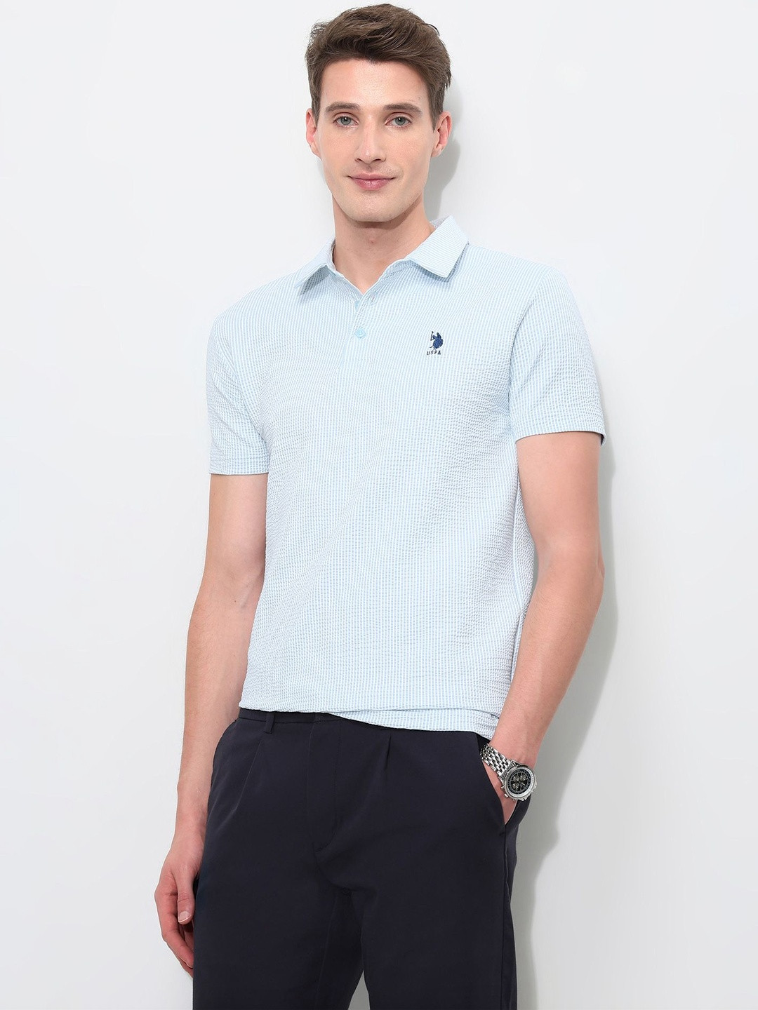 U.S. Polo Assn.Seersucker Pique Slim Fit Polo Collar T-shirt