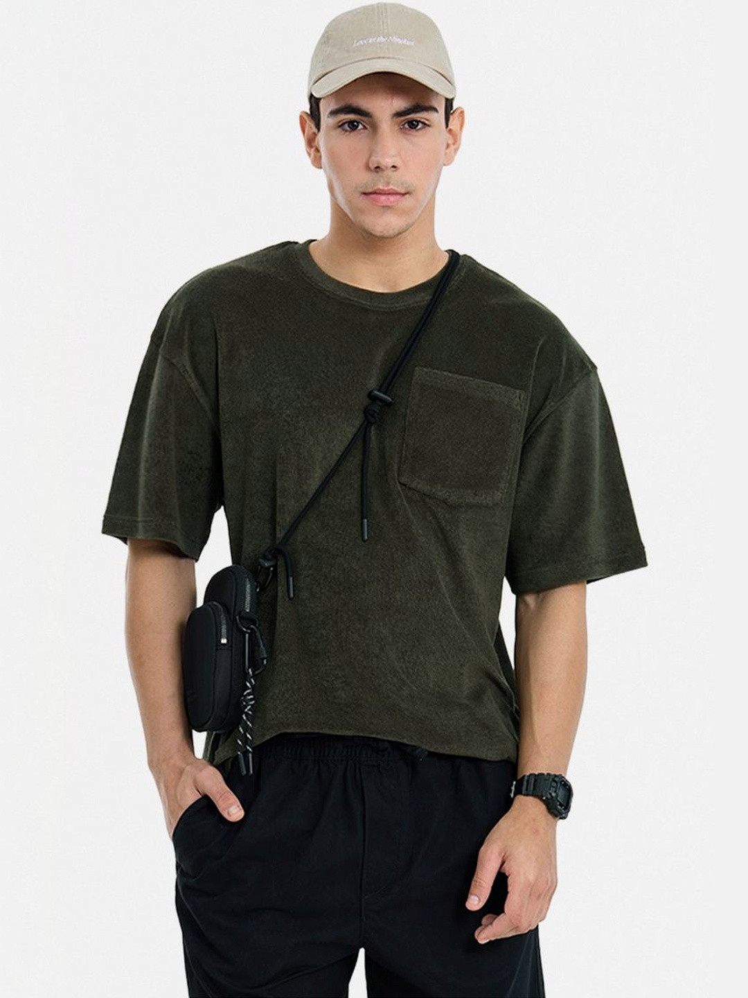 Snitch Olive Green Solid T-Shirt