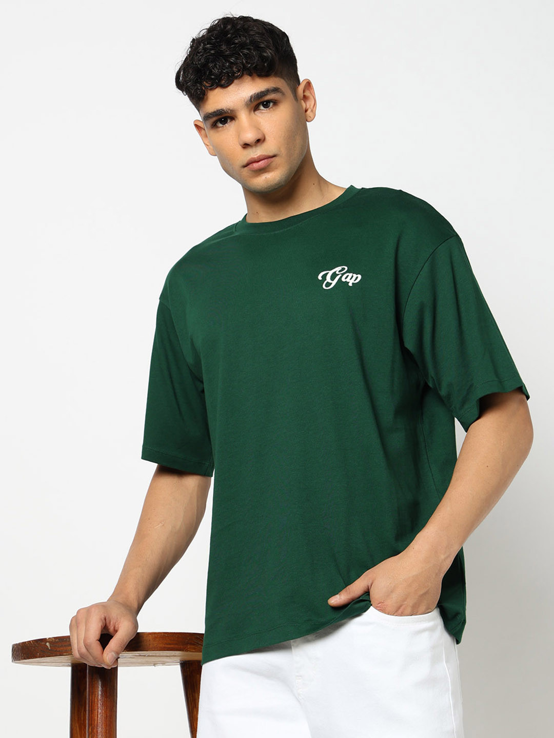 GAP Men Logo Print Oversized Drop-Shoulder Round Neck T-shirt