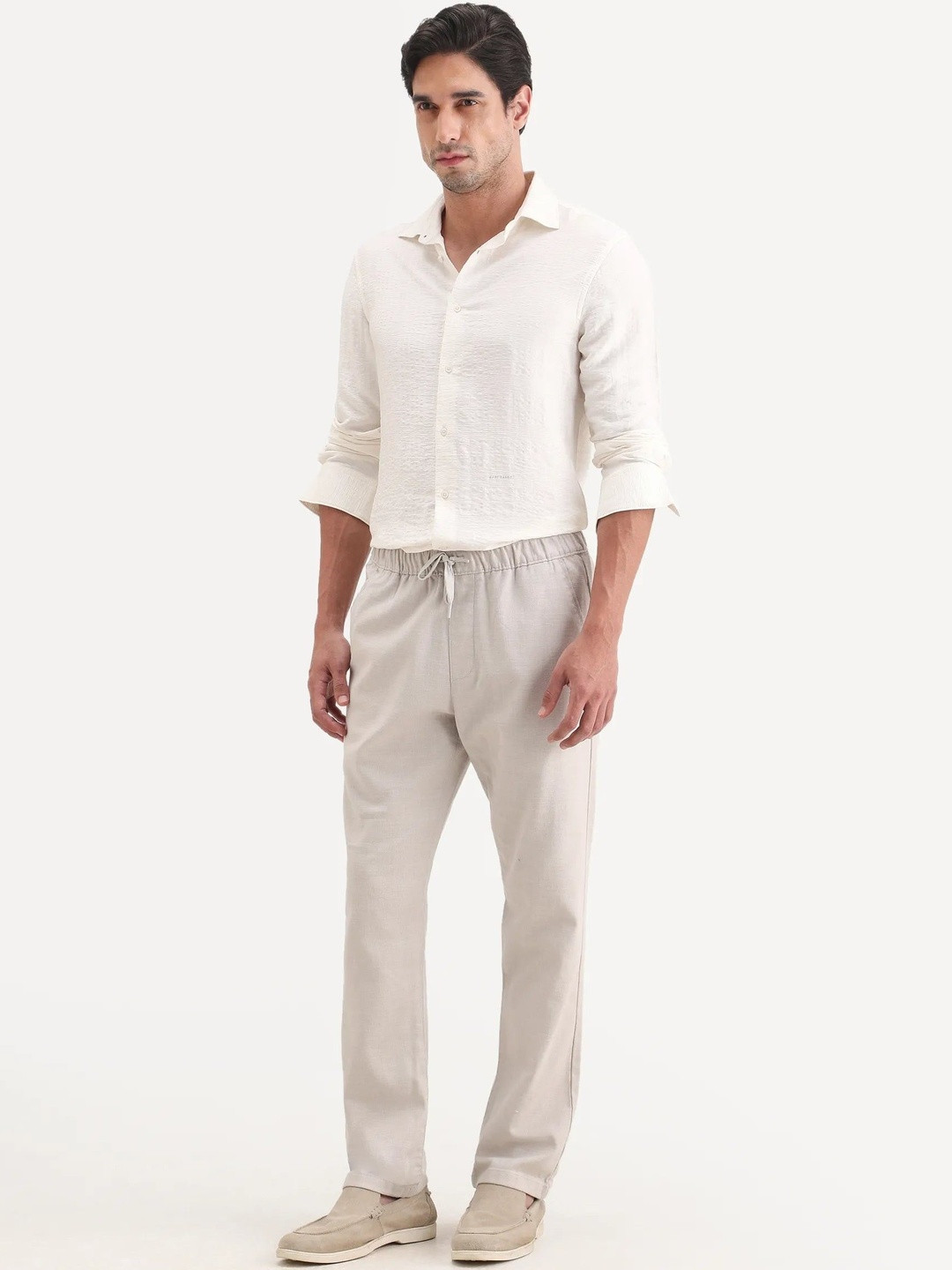 RARE RABBIT Grey Pluk Light Solid Trousers