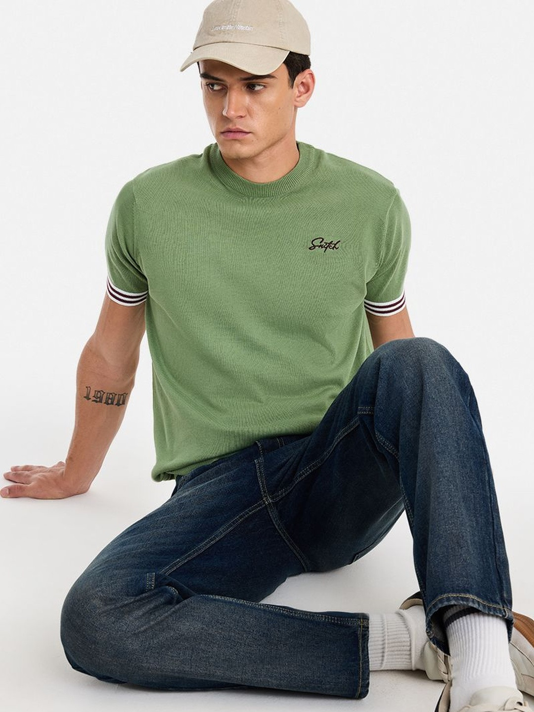 Snitch Embroidered Cotton Round Neck Short Sleeves T-shirt