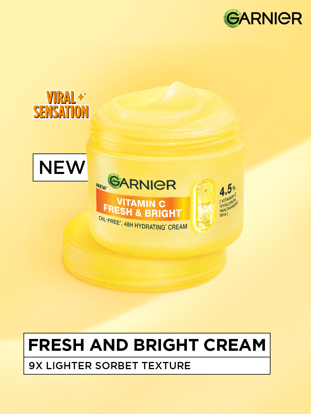 Garnier Fresh & Bright Vitamin C Moisturizer Cream for Hydrated & Bright Skin - 90 ml
