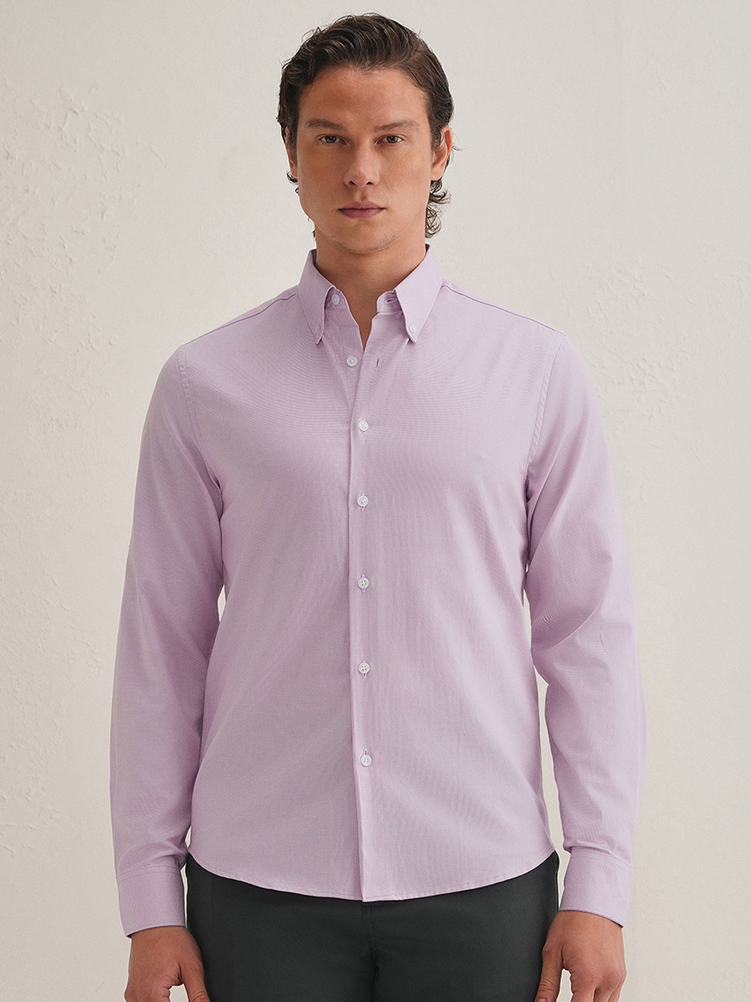 Banana Club Lilac Houndstooth Cotton Long Sleeves Shirt