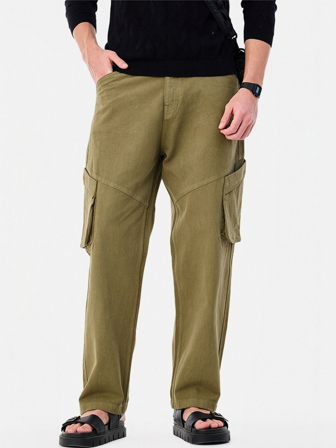 Snitch Olive Mid-Rise Baggy Cargo Pants