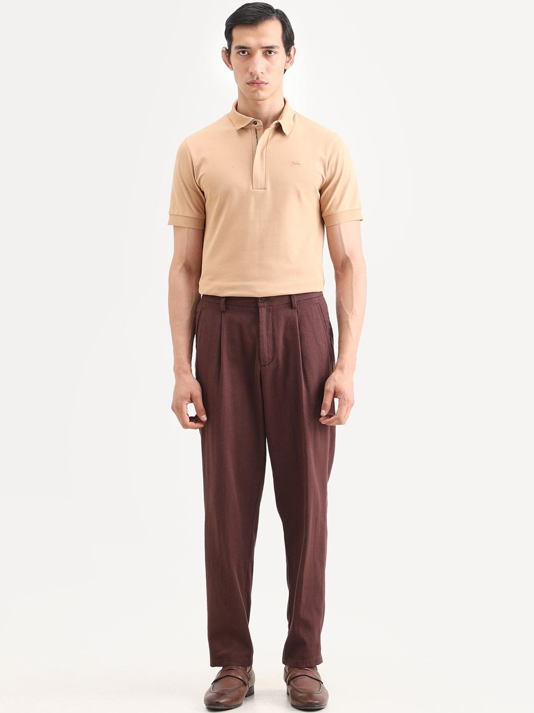 RARE RABBIT Men Brown Relaxed Fit Plain Trouser