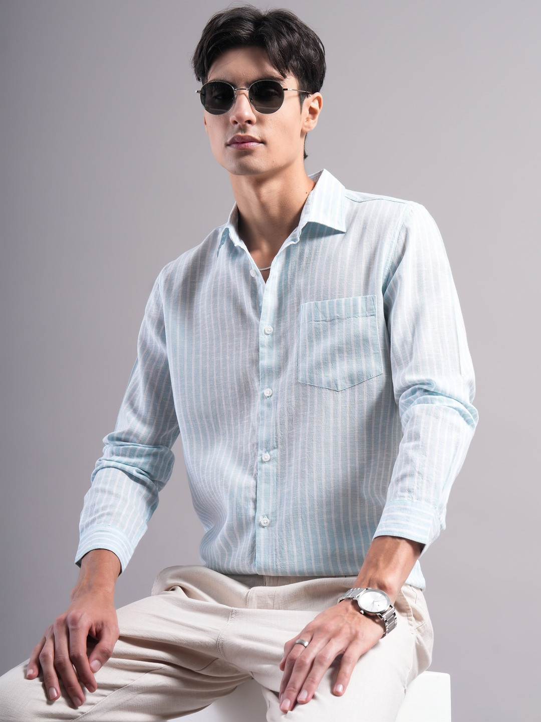 British Club Men Smart Slim Fit Striped Casual Shirt