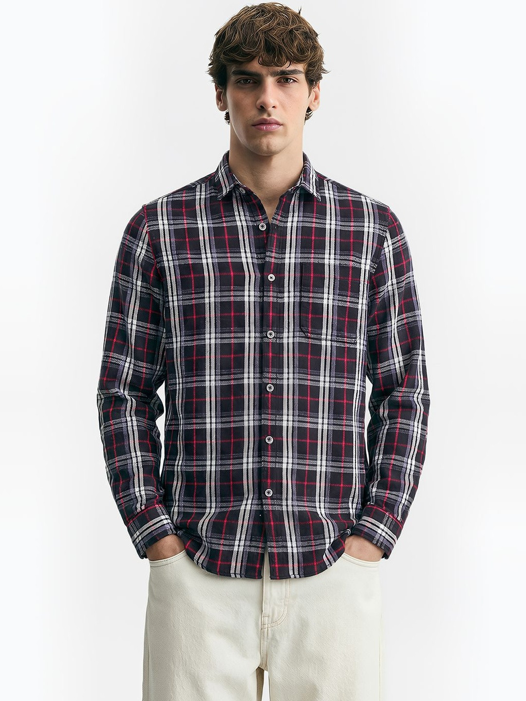 The Indian Garage Co Men Slim Fit Tartan Checks Checked Casual Shirt