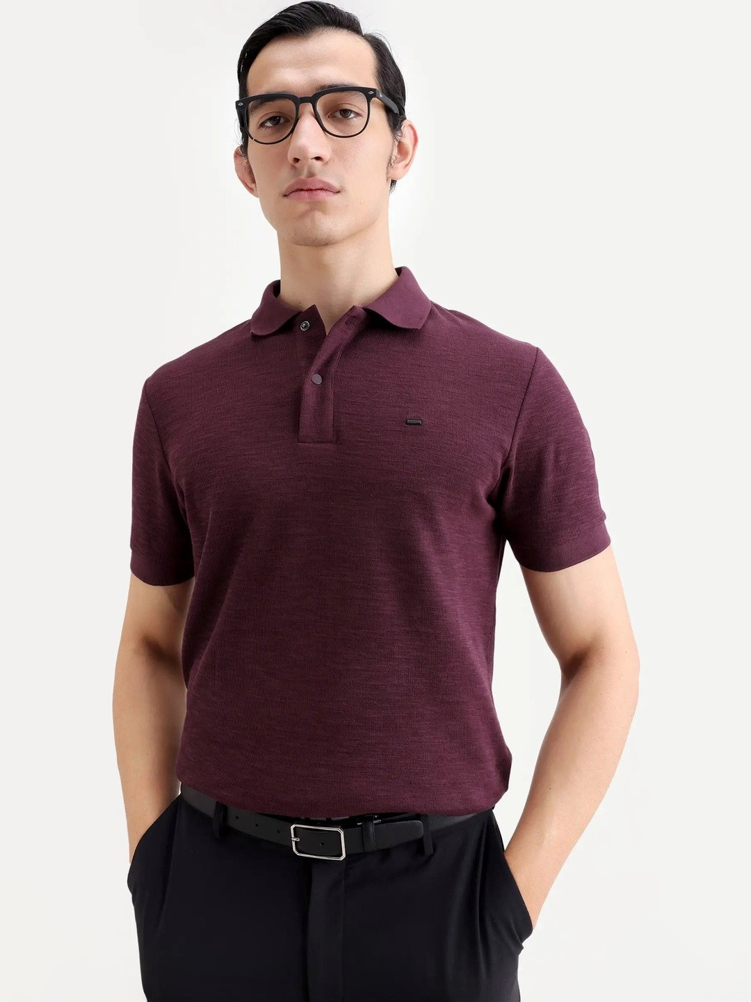 RARE RABBIT Men Plain Spread Collar Half Sleeve Cotton Regular Fit Polo T-Shirt