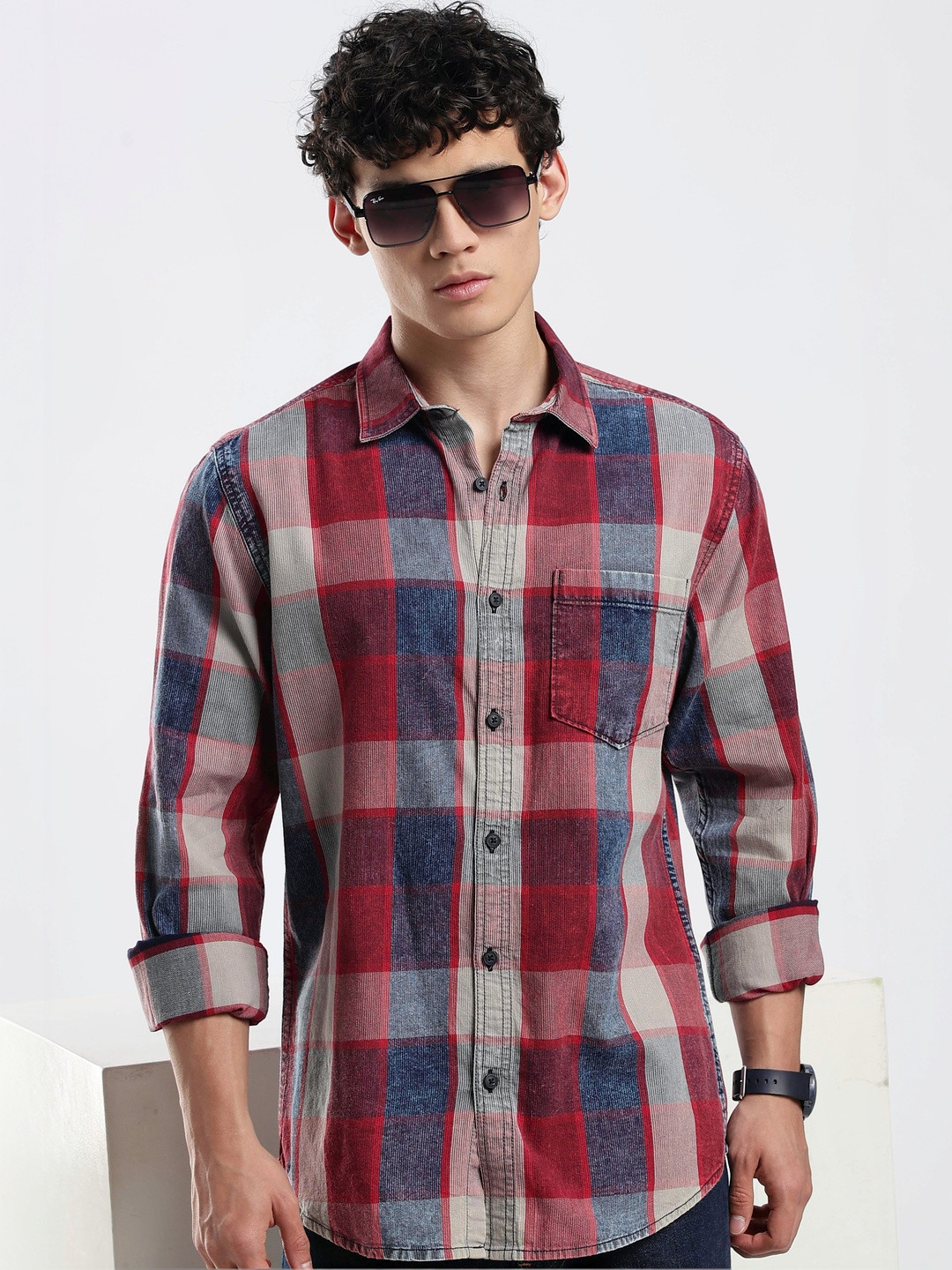 HERE&NOW Men Slim Fit Tartan Checks Checked Casual Shirt