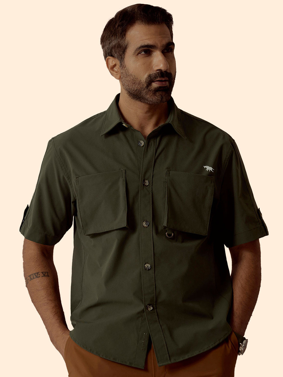 Andamen Casual Men Double Pocket Relaxed Fit Shirt
