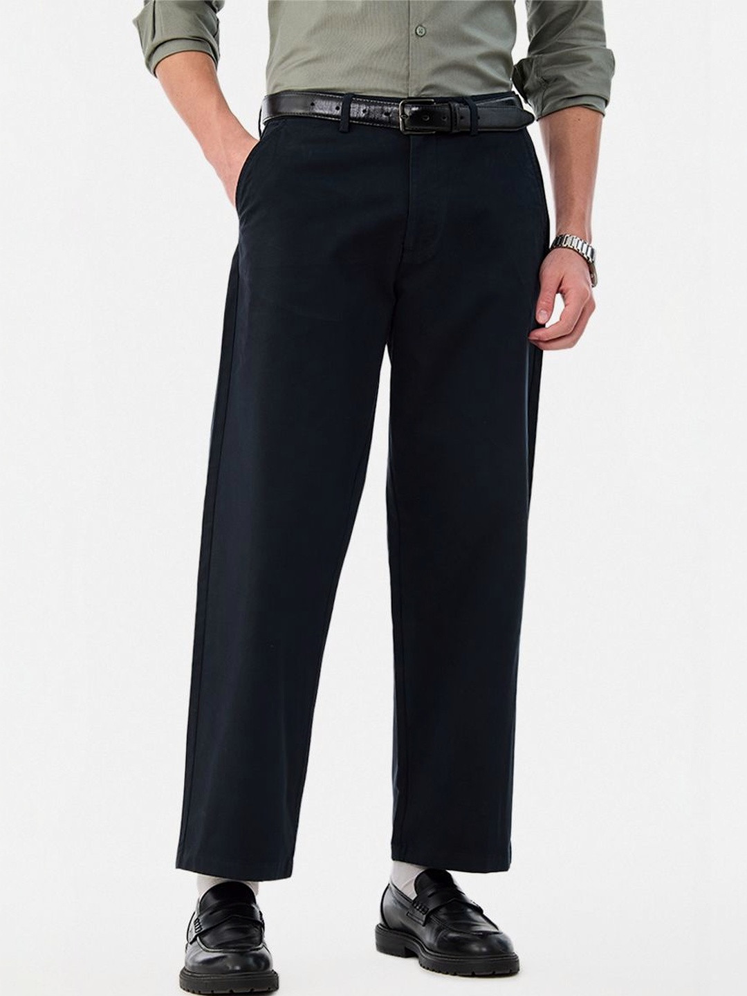 Snitch Navy Blue Mid-Rise Baggy Trouser