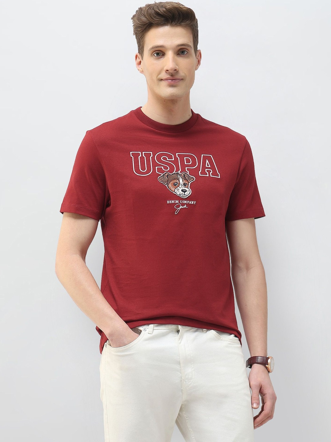 U.S. Polo Assn. Denim Co.Jack Graphic Brand Embroidered Pure Cotton T-Shirt