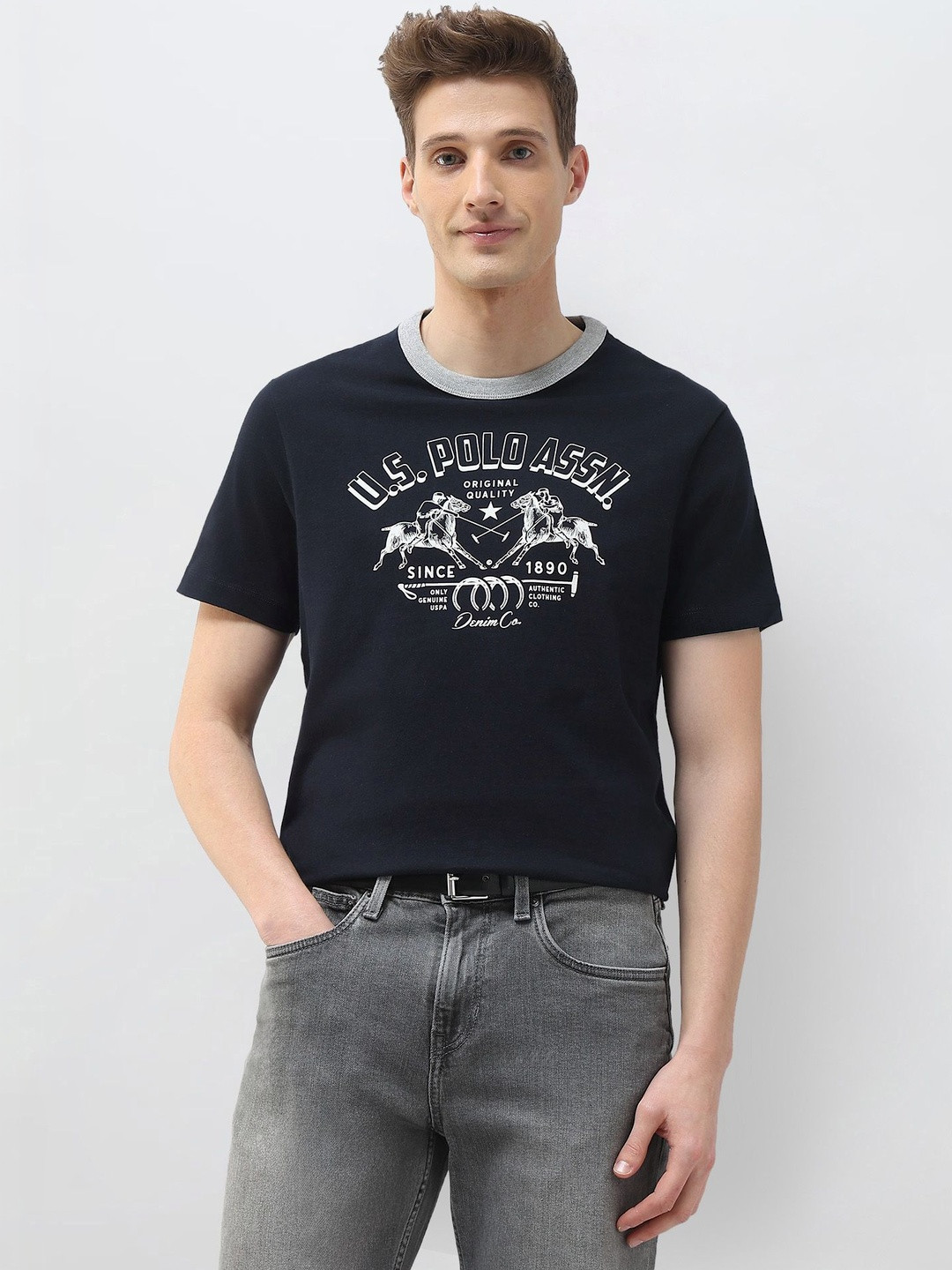 U.S. Polo Assn. Denim Co.Graphic Brand Printed Pure Cotton T-Shirt