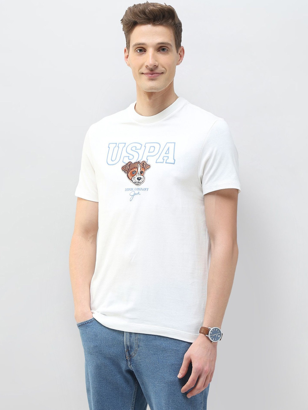 U.S. Polo Assn. Denim Co.Jack Graphic Brand Embroidered Pure Cotton T-Shirt