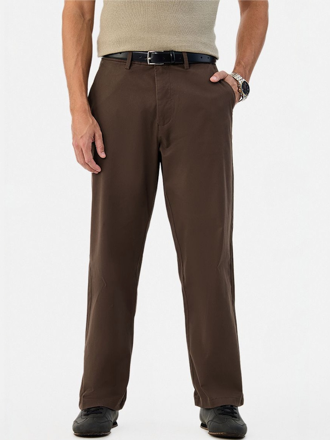 Snitch Brown Mid-Rise Baggy Trouser