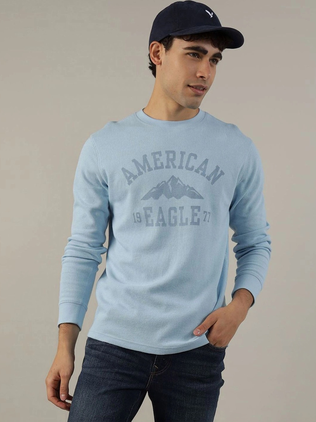 AMERICAN EAGLE OUTFITTERS Typography Printed Cotton Raw Edge T-shirt