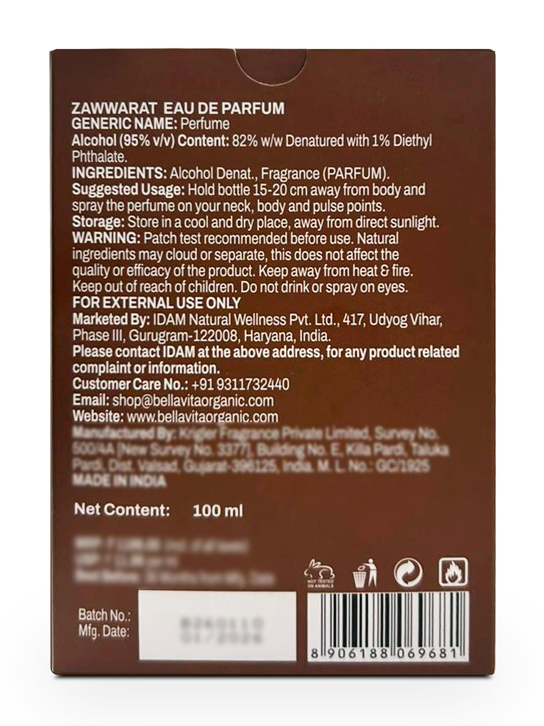 Bella Vita Organic Men Zawwarat Eau De Parfum 100ml - Image 6