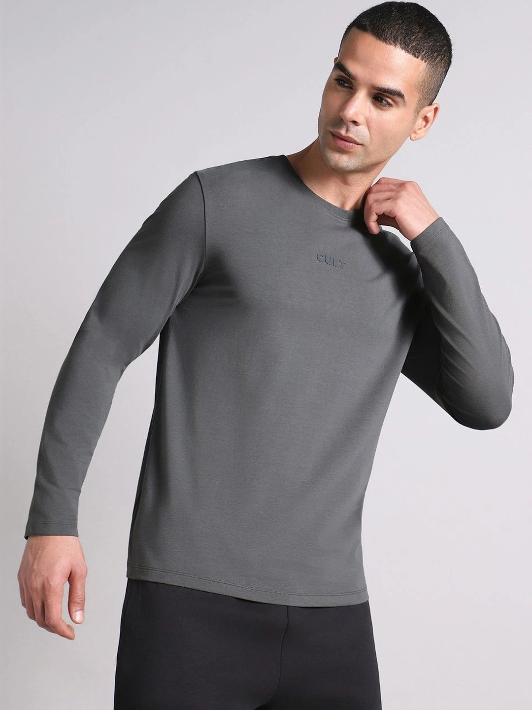 CULT Men Dark Grey Essential Regular Fit Full Sleeve T-shirt