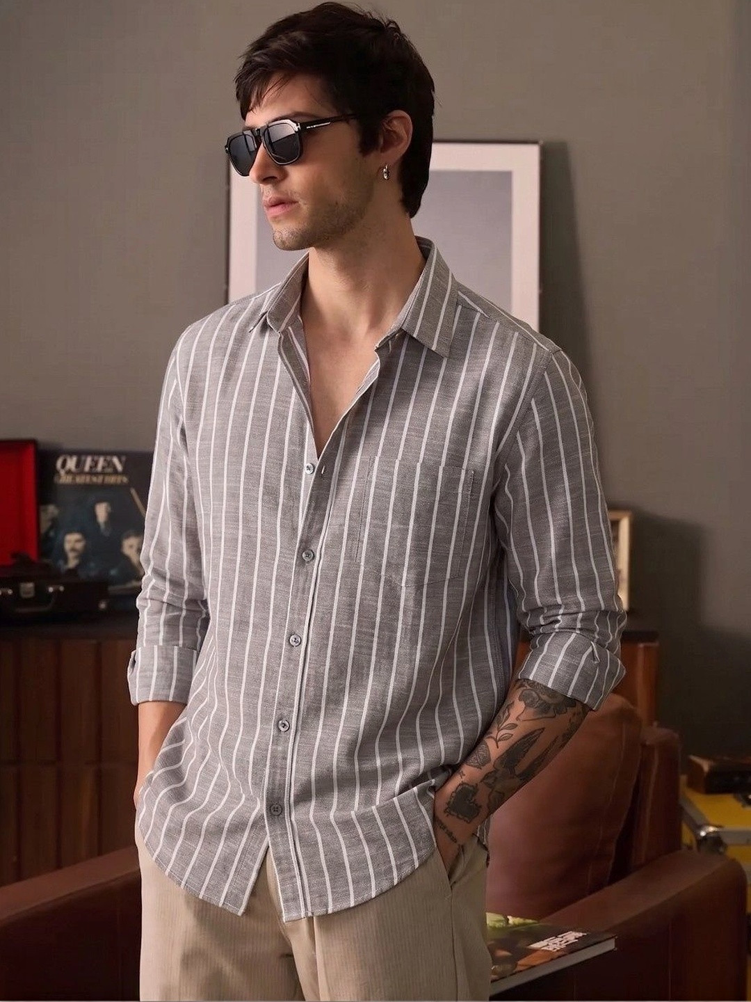glitchez Men Standard Slim Fit Striped Casual Shirt