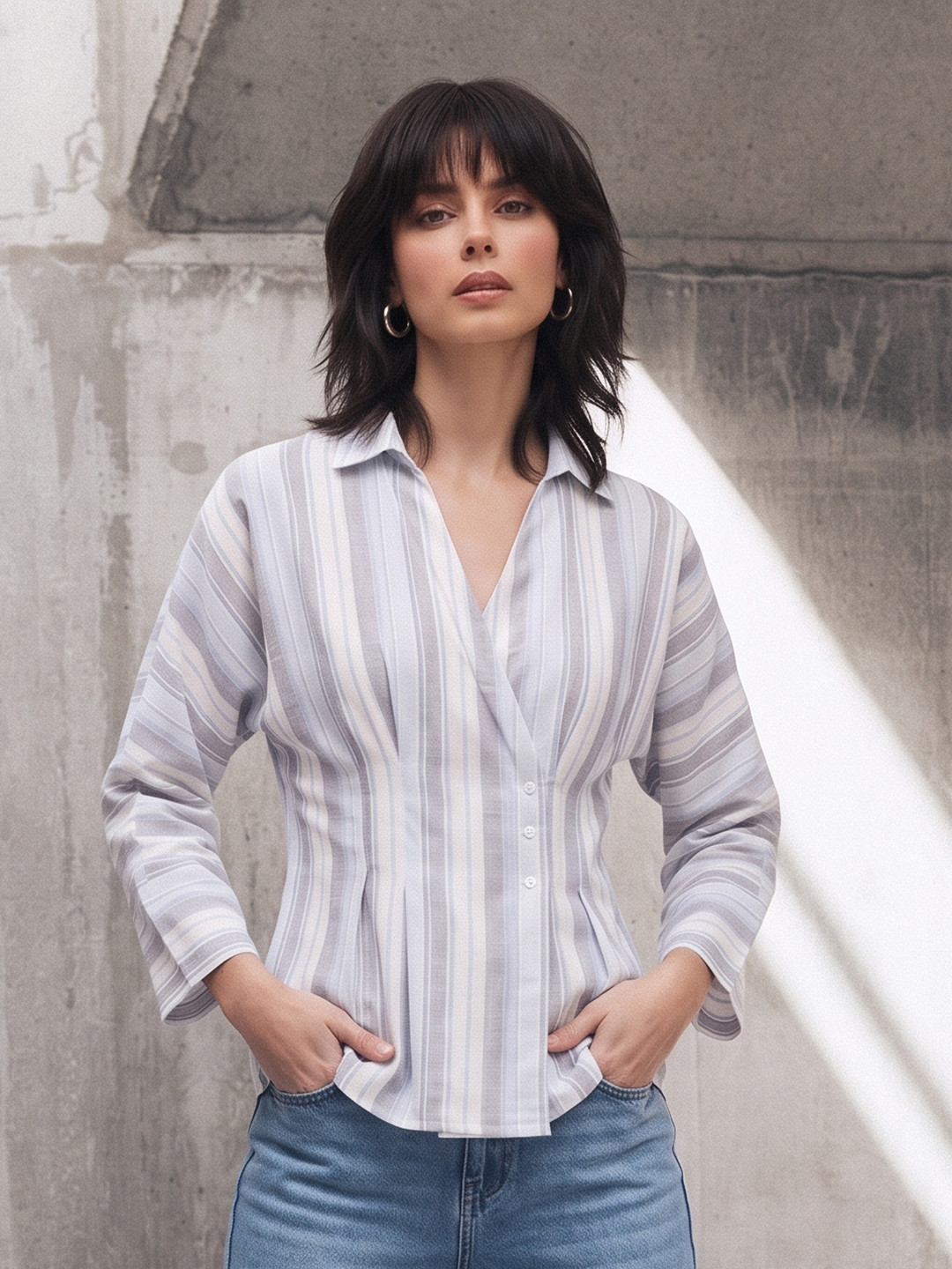 The Roadster Life Co. Striped Pleated Pure Cotton Casual Shirt
