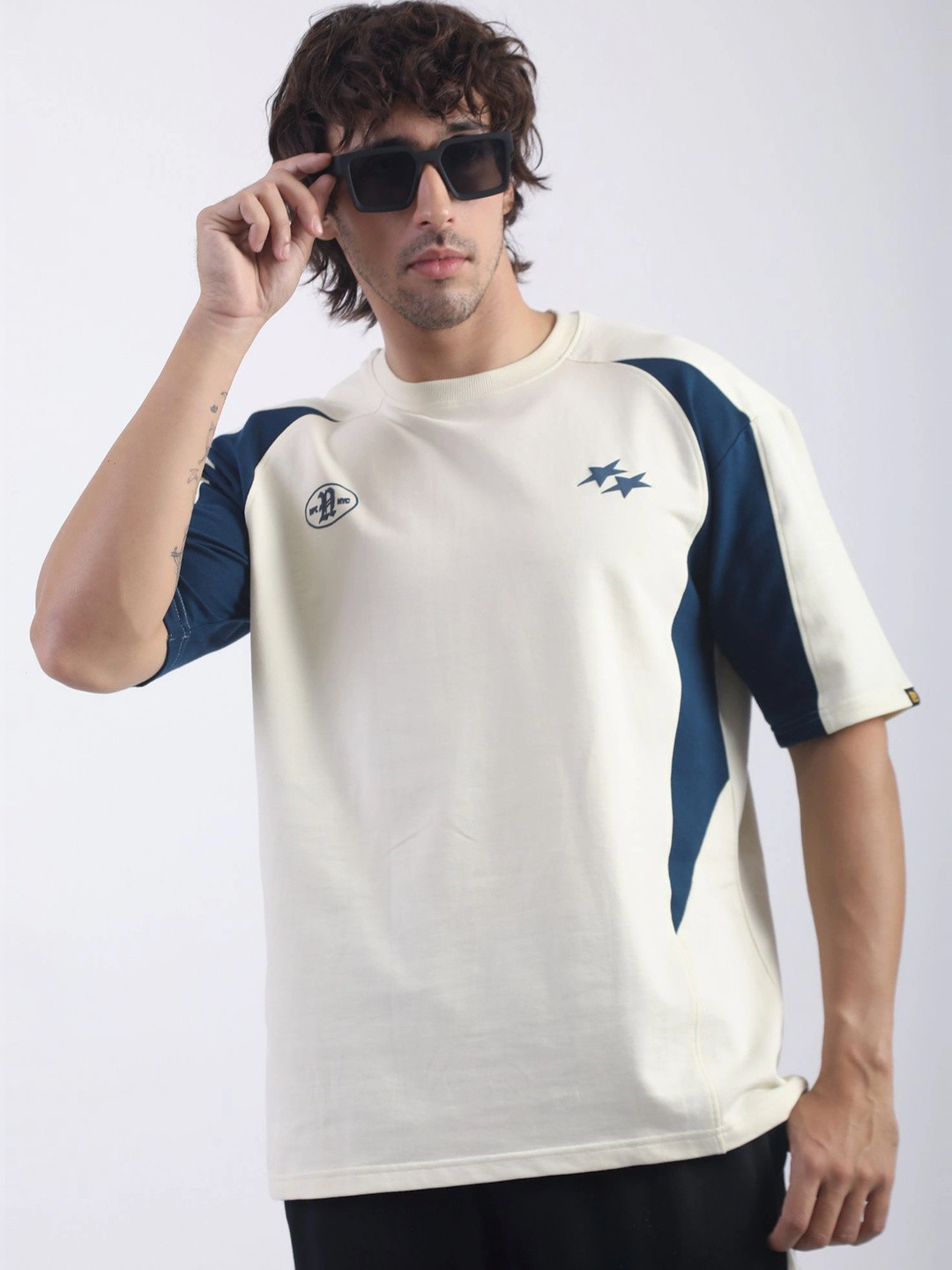 Maniac Men Brand Logo Colourblocked T-shirt