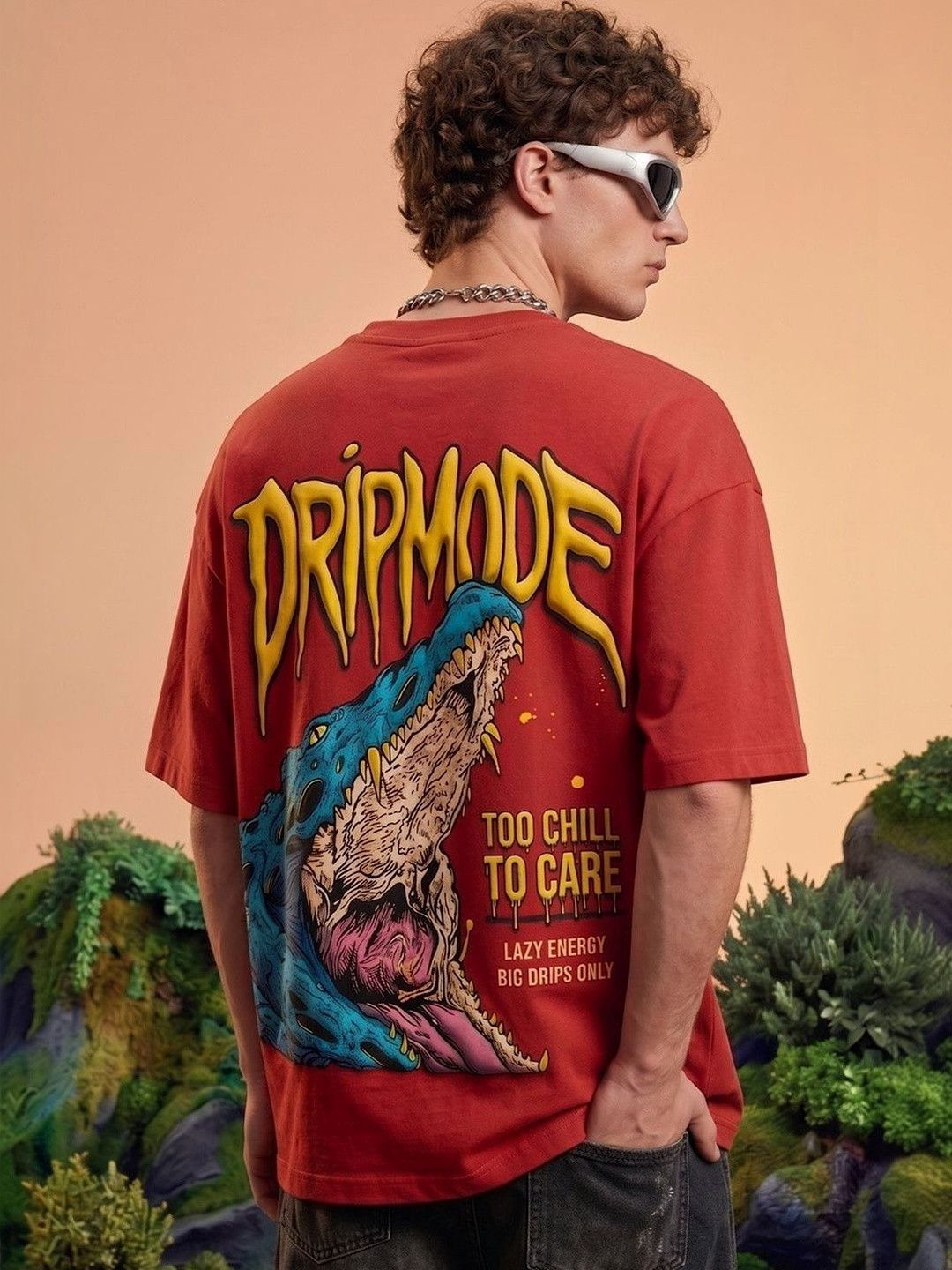 VEIRDO Men Printed Pure Cotton Raw Edge T-shirt
