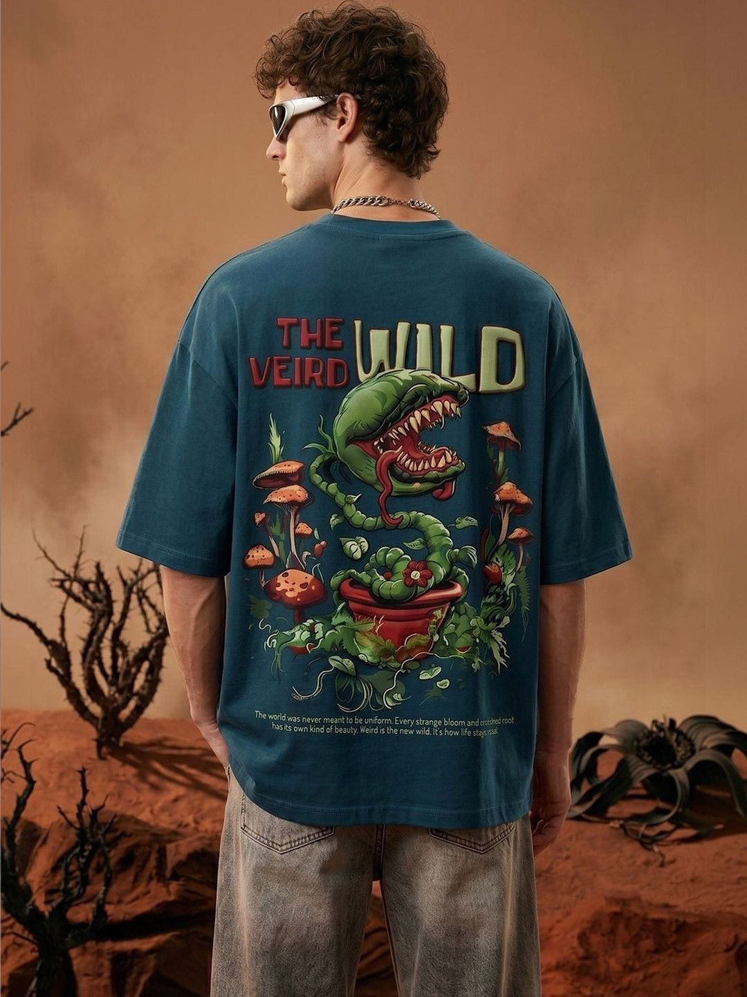 VEIRDO Men Printed Pure Cotton Raw Edge T-shirt