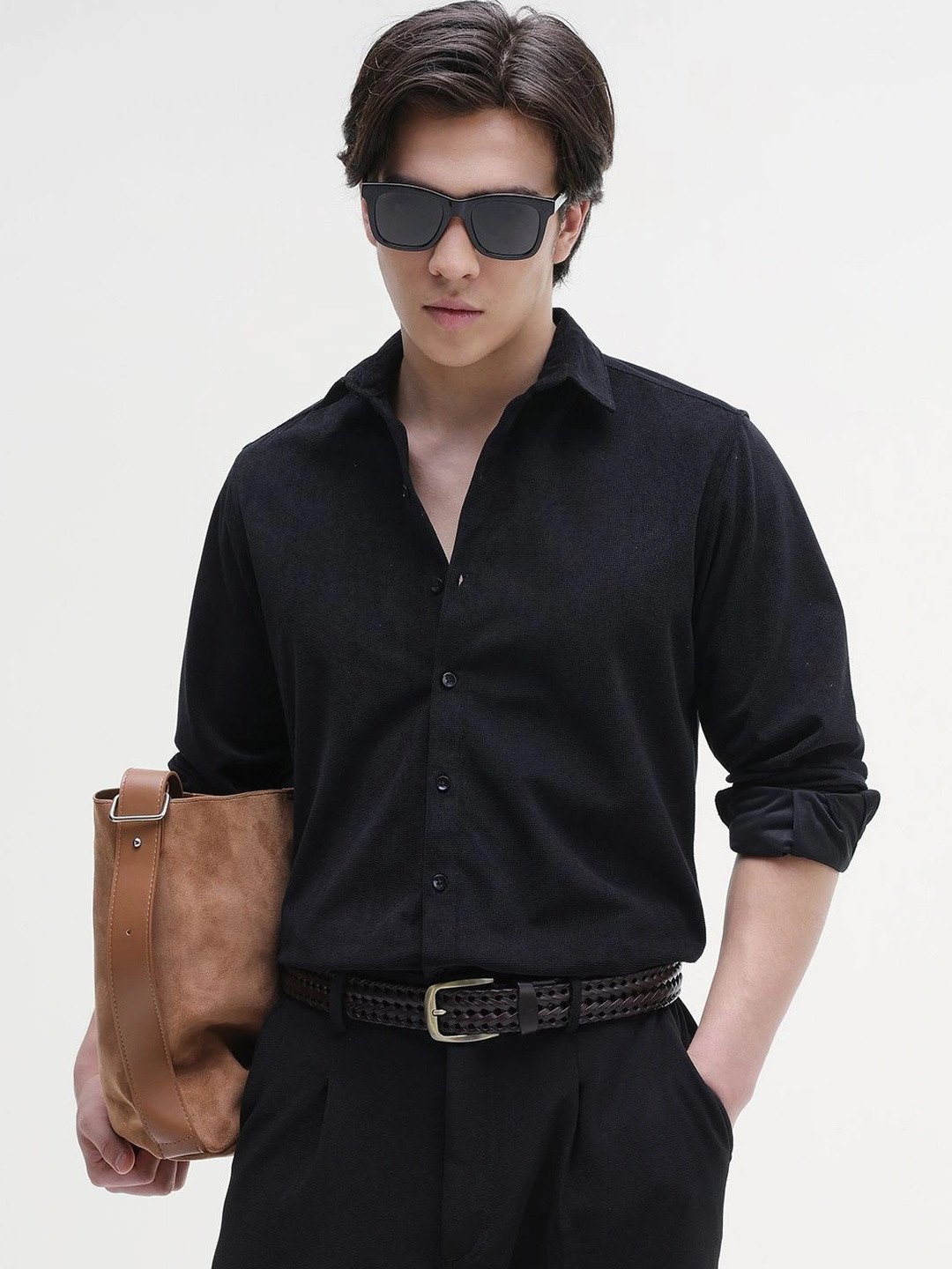 CAHOOT Men's Solid Textured Regular Fit Shirt