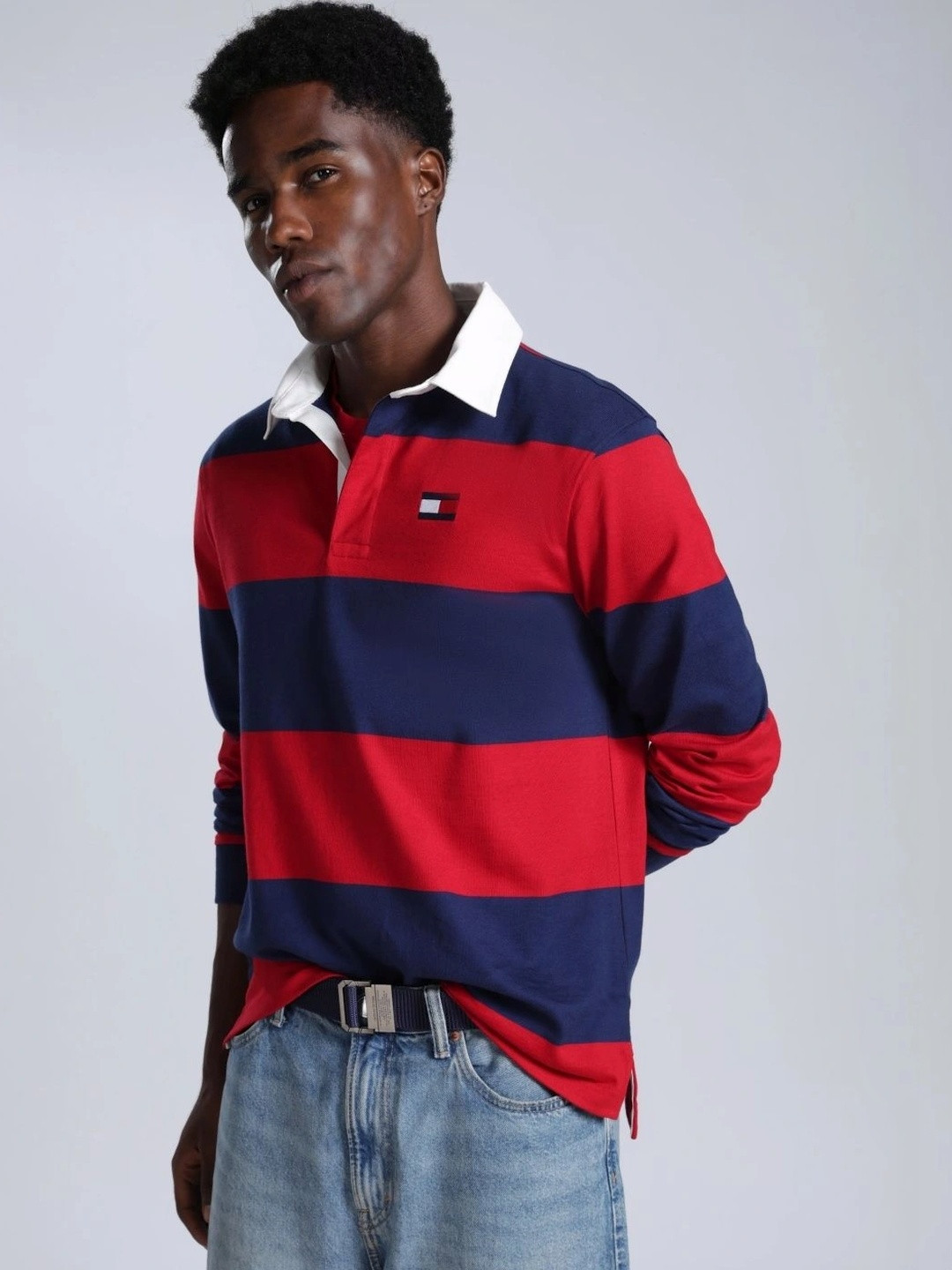 Tommy Hilfiger Men Striped Polo Collar T-shirt