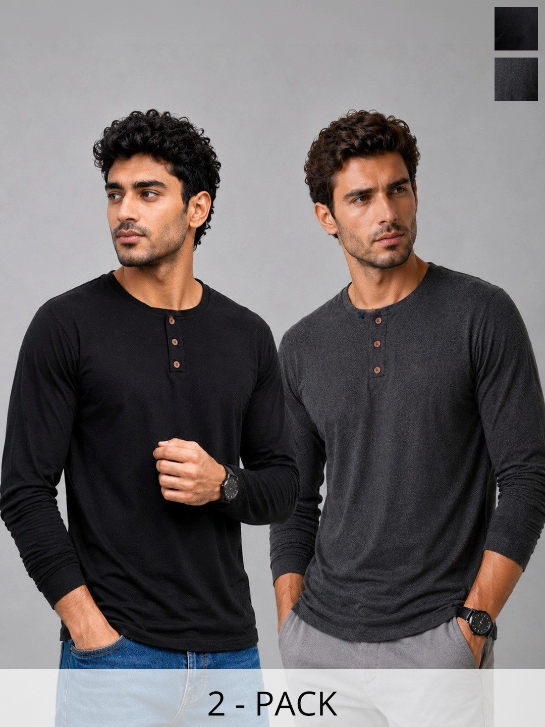 London Hills Men 2 Henley Neck T-shirt