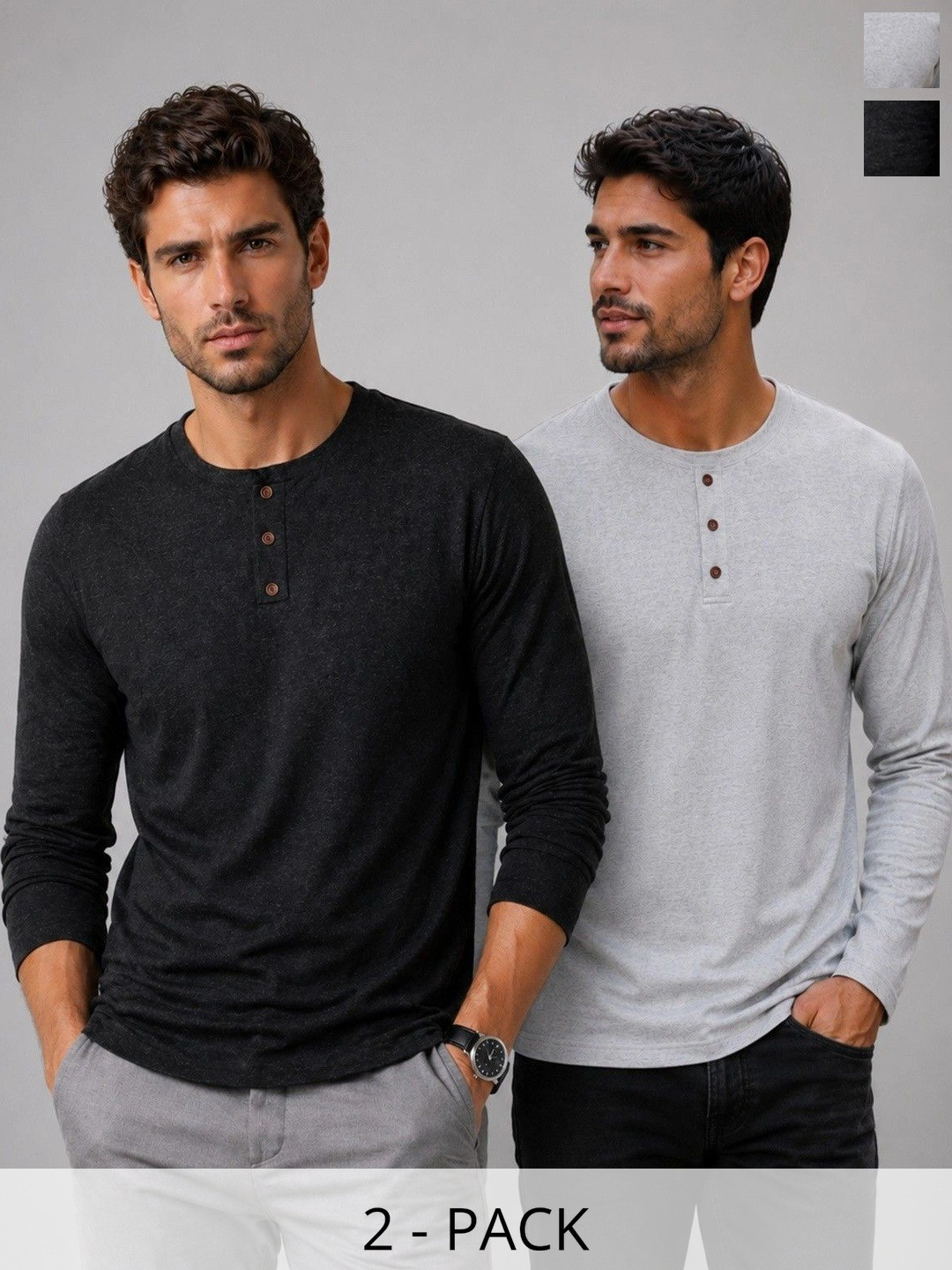 London Hills Men 2 Henley Neck T-shirt