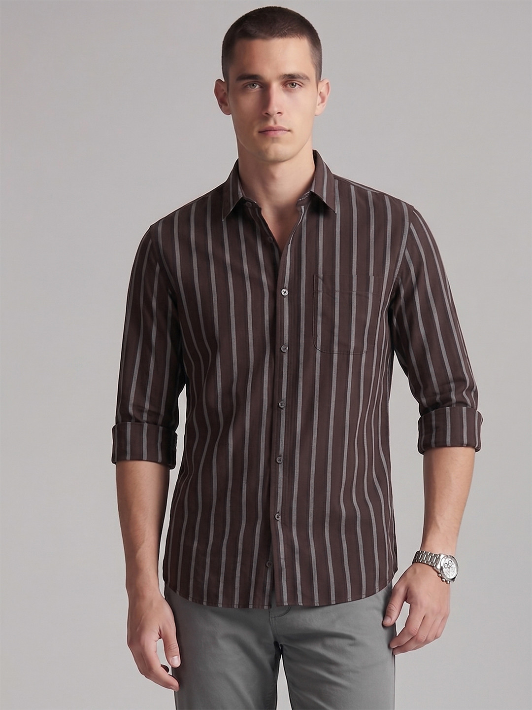 Van Heusen Slim Fit Striped Pure Cotton Casual Shirt - Image 1