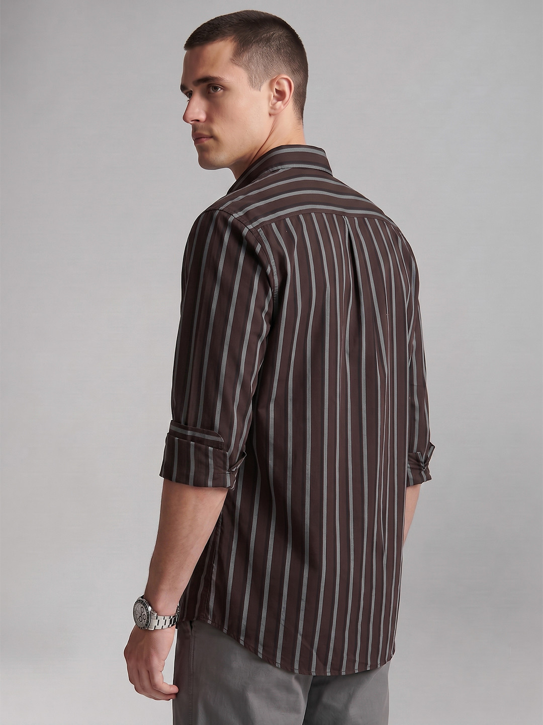 Van Heusen Slim Fit Striped Pure Cotton Casual Shirt - Image 2