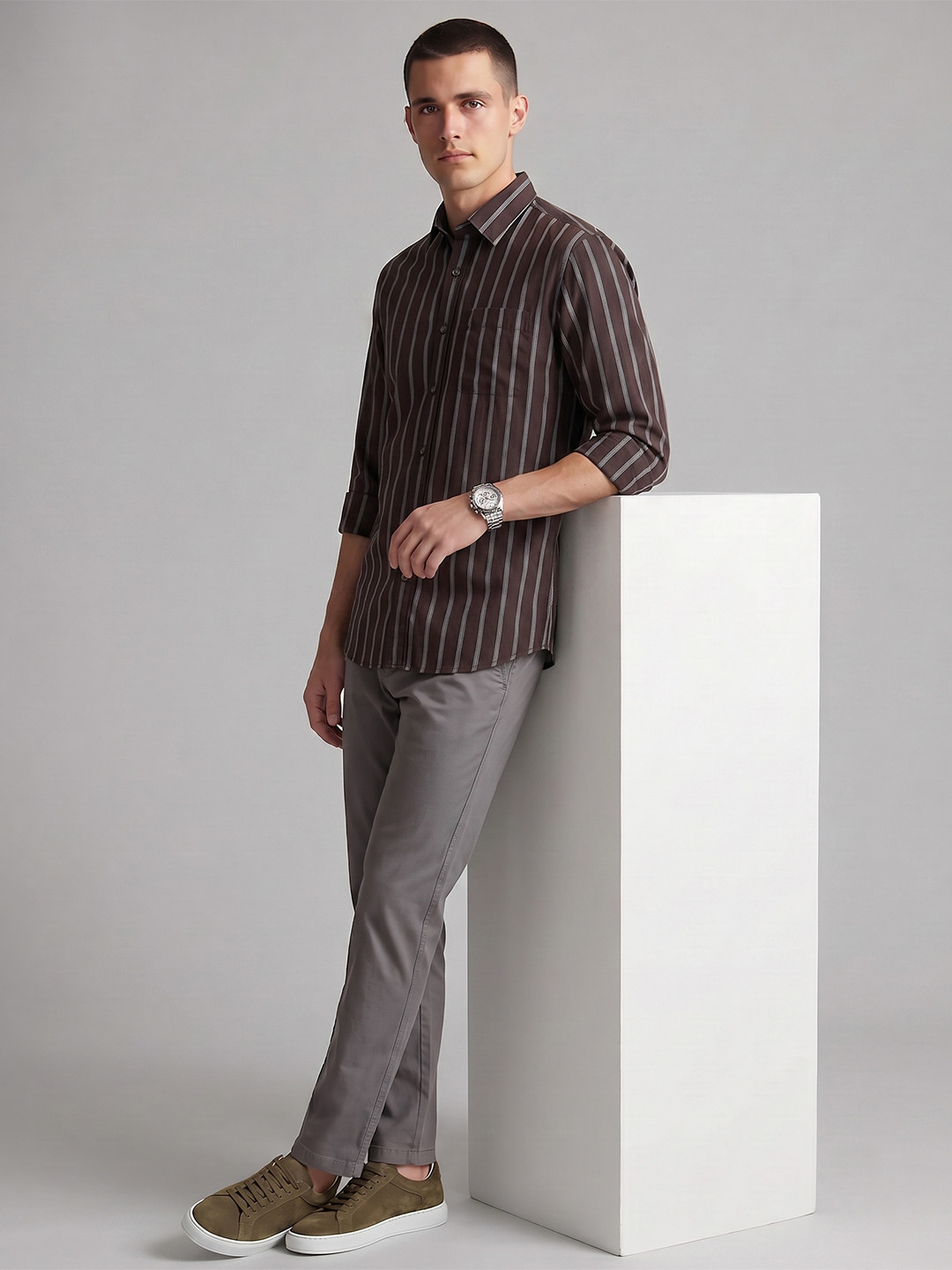 Van Heusen Slim Fit Striped Pure Cotton Casual Shirt - Image 3