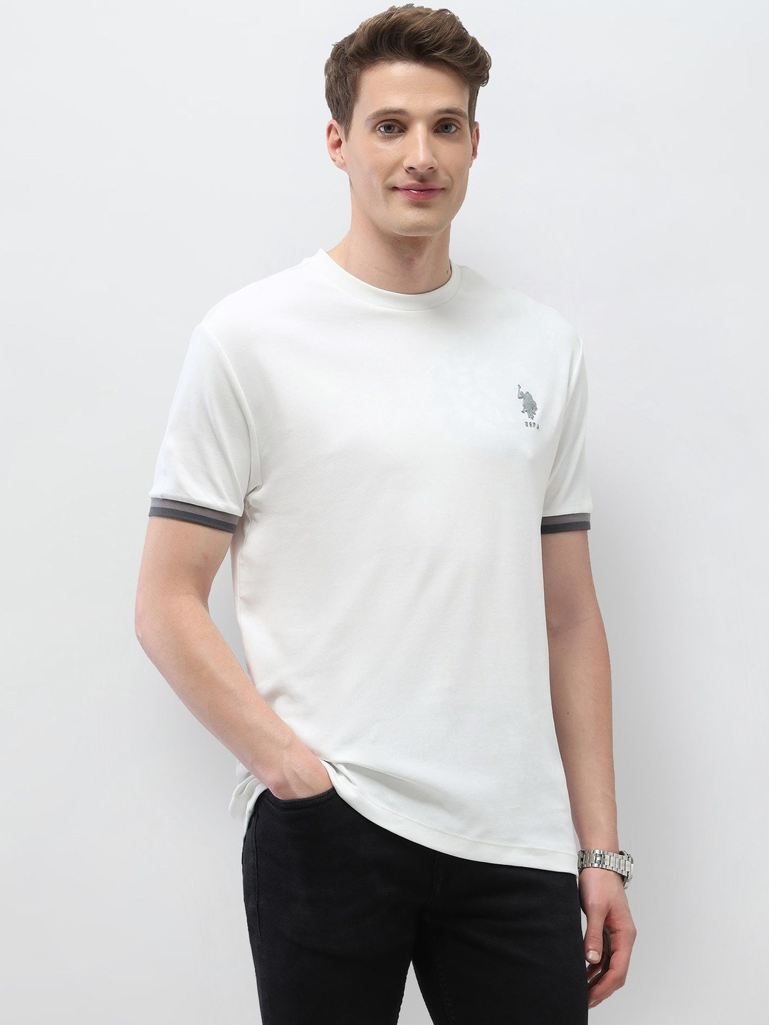 U.S. Polo Assn. Denim Co. U S Polo Assn Denim Co Men's Solid Slim Fit Black Gold Tshirts