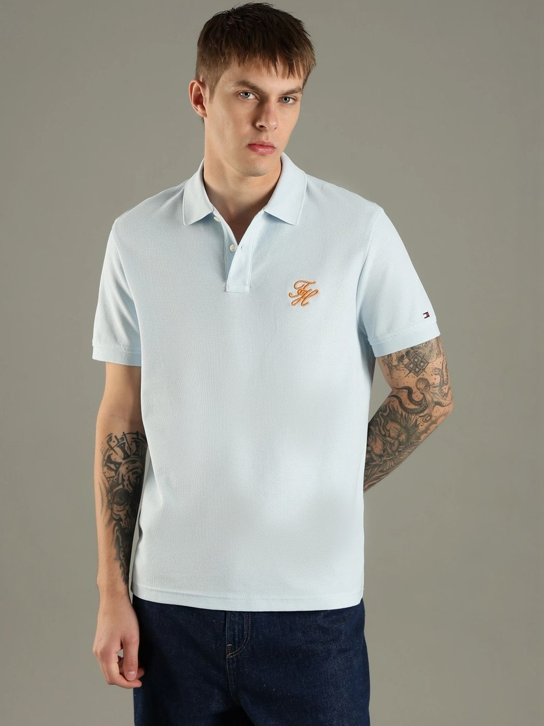Tommy Hilfiger Men Polo Collar Pure Cotton T-shirt