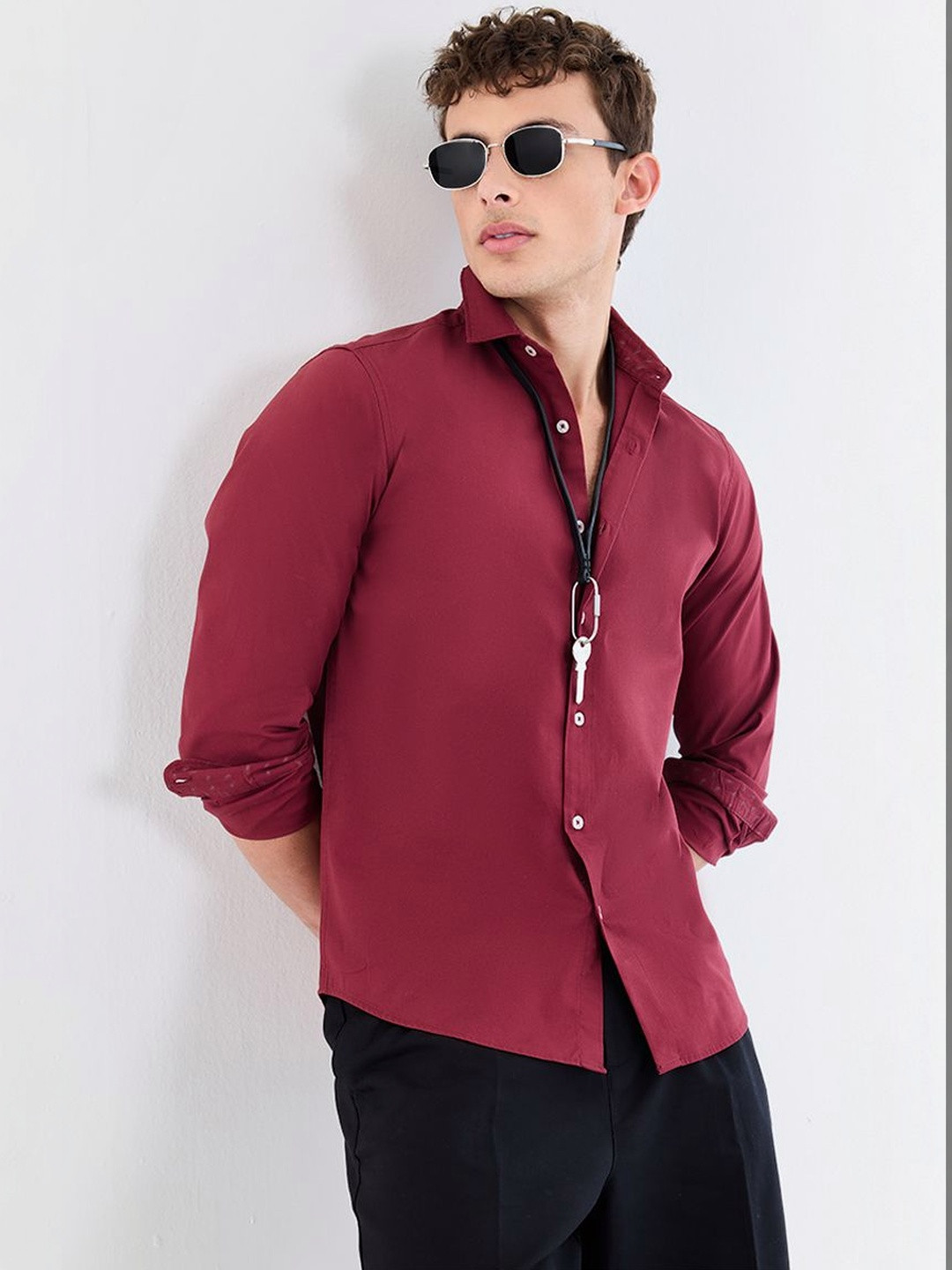 Snitch Maroon Solid Shirts