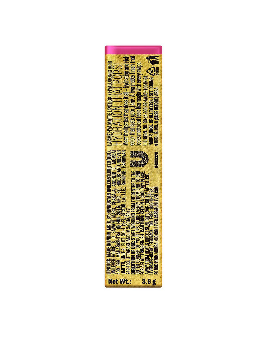 Buy Lakme 9to5 Hya Matte Hydrating Smudgeproof Lipstick Lasts 14Hr 3.6g Hustling Pink BM5 - - Personal Care for Women - Image 12