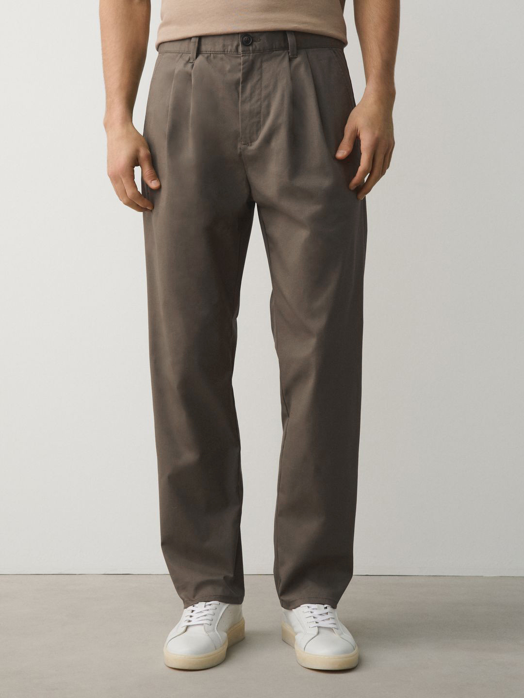 NEXT Men Straight Fit Pleated Chinos Trousers