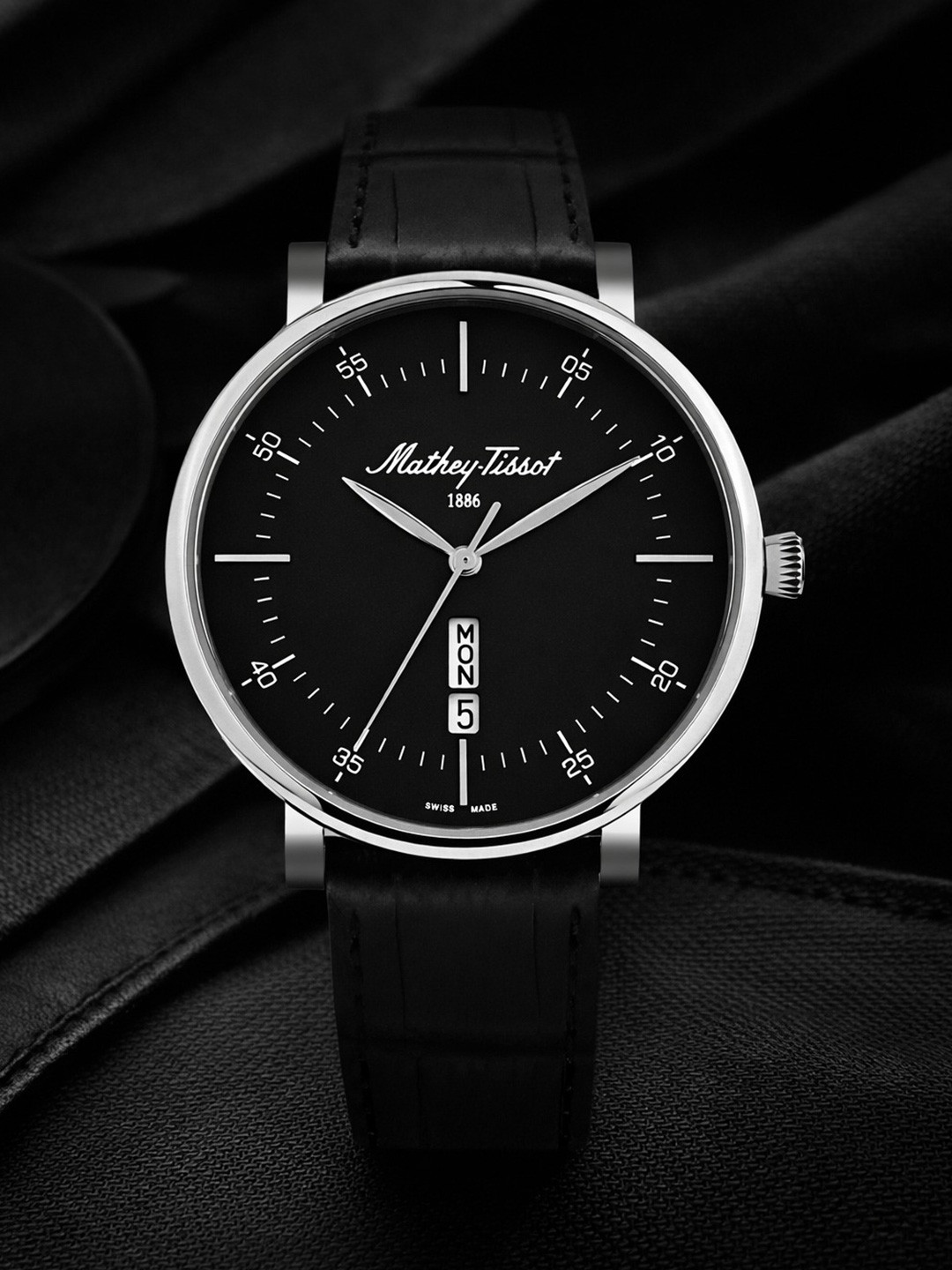 Mathey-Tissot Men Swiss Made Monsoon Day-Date Quartz Black Dial Watch - H7918ALN