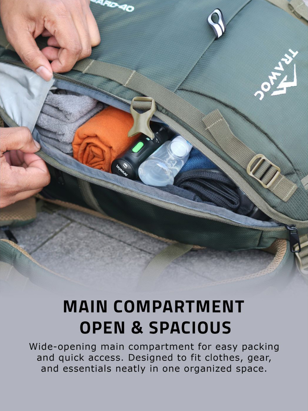 TRAWOC VANGUARD Solid 40L Travel Backpack with Shoe Compartment & - Image 4